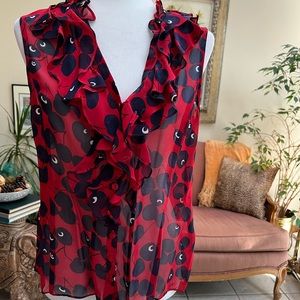 Nanette Lepore Silk Size 10 Red & Blue Ruffled Blouse